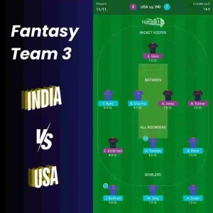 Fantasy Team 3 For India vs USA T20 World Cup 2024